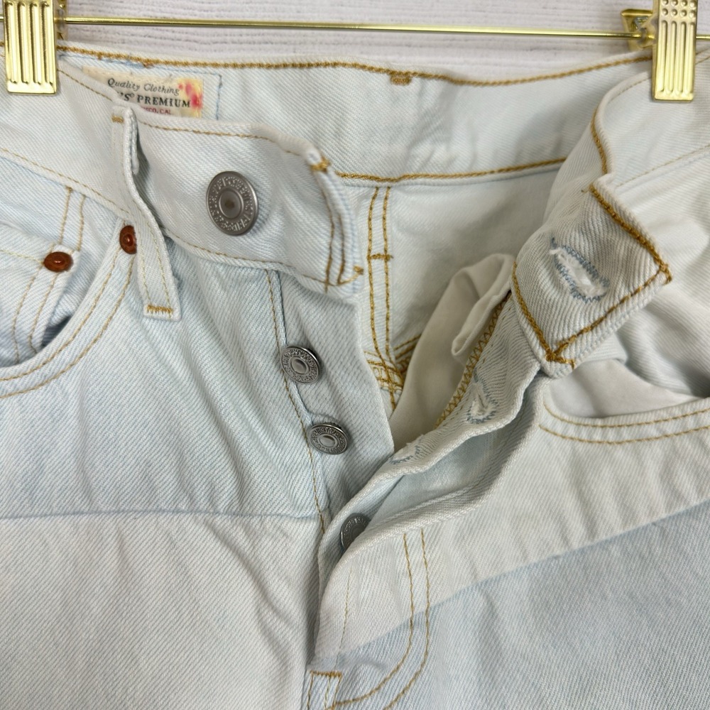 Levi's 501 "Big E" Crop Light Jeans Patchwork Denim Scatter Triangle Holes Sz 26 - Picture 5 of 11